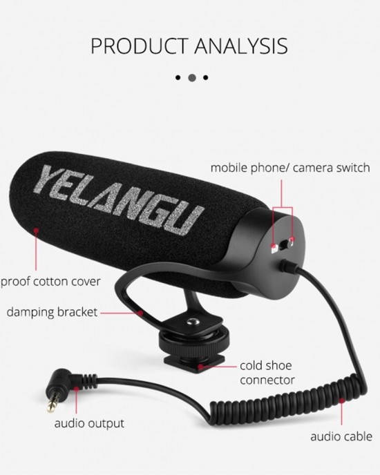 YELANGU MIC08 Video Shotgun Microphone with 3 5mm Audio Cable for DSLR DV Camcorder Black YELANGU MIC08 Video Shotgun Microphone with 3 5mm Audio Cable for DSLR DV Camcorder Black
