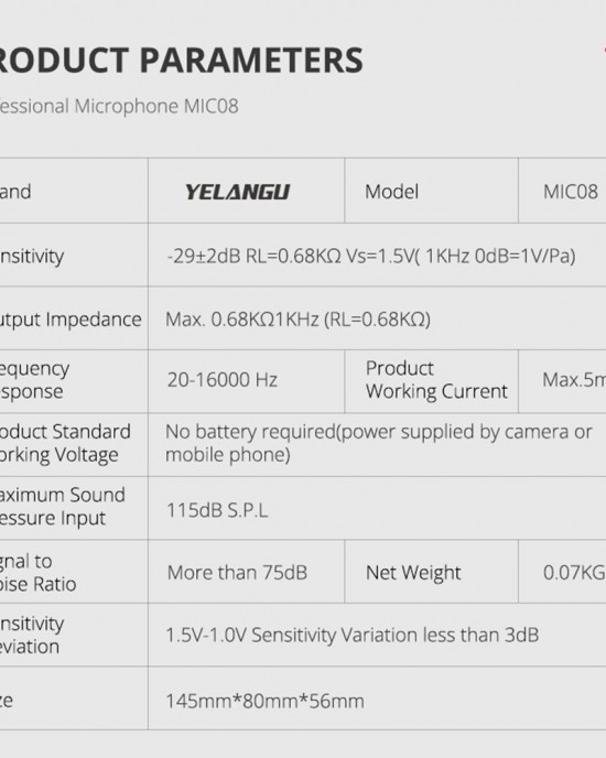YELANGU MIC08 Video Shotgun Microphone with 3 5mm Audio Cable for DSLR DV Camcorder Black YELANGU MIC08 Video Shotgun Microphone with 3 5mm Audio Cable for DSLR DV Camcorder Black