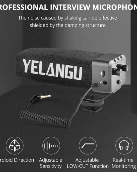 YELANG MIC09 Shotgun Gain Condenser Broadcast Microphone with Windshield for Canon Nikon Sony DSLR Cameras Smartphones Black YELANG MIC09 Shotgun Gain Condenser Broadcast Microphone with Windshield for Canon Nikon Sony DSLR Cameras Smartphones Black