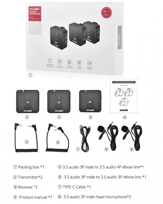 YELANGU MX5S Dual Channel 2 4GHz Wireless Microphone System with 2 Transmitters and Receiver Black YELANGU MX5S Dual Channel 2 4GHz Wireless Microphone System with 2 Transmitters and Receiver Black