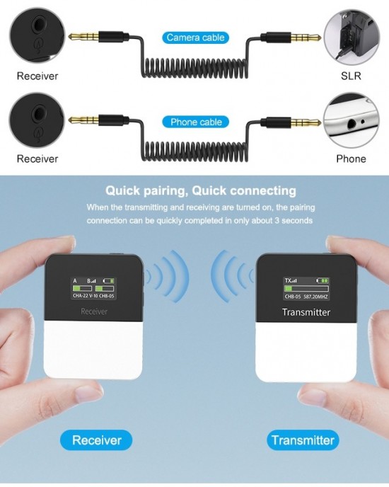 PULUZ Vlog Video Wireless Lavalier Microphone with Transmitter and Receiver for DSLR Cameras and Video Cameras Black PULUZ Vlog Video Wireless Lavalier Microphone with Transmitter and Receiver for DSLR Cameras and Video Cameras Black