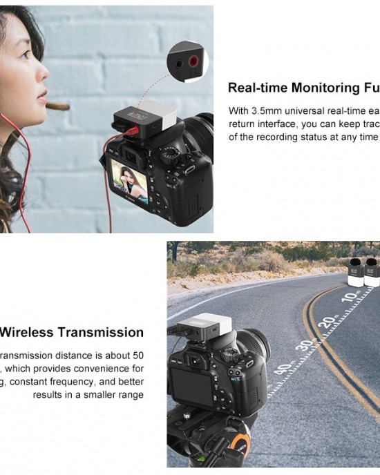 PULUZ Vlog Video Wireless Lavalier Microphone with Transmitter and Receiver for DSLR Cameras and Video Cameras Black PULUZ Vlog Video Wireless Lavalier Microphone with Transmitter and Receiver for DSLR Cameras and Video Cameras Black